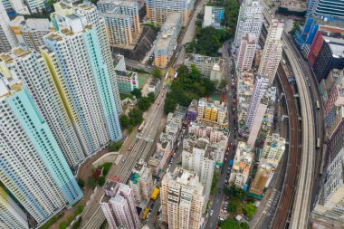 Kwun Tong, Hong Kong - 02 Haziran 2019: Hong Kong şehrinin yukarıdan aşağıya görünümü
