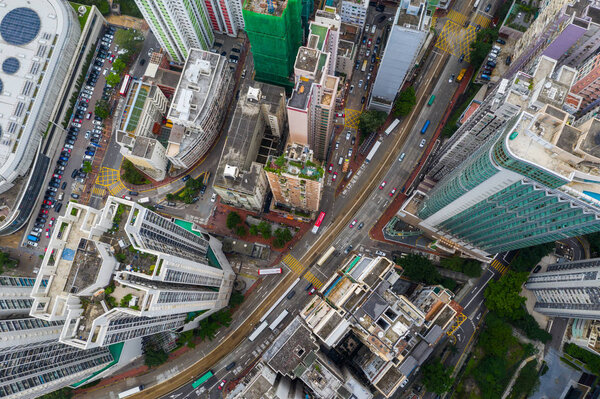 Tin Hau, Hong Kong - 01 June, 2019: Top view of Hong Kong downtown