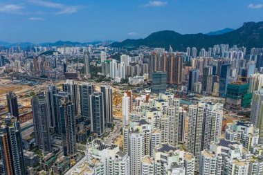 Kai Tak, Hong Kong - 12 Mayıs, 2019: Hong Kong şehrinin havadan görünümü