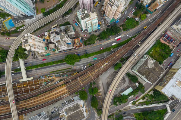 香港观塘 2019年6月2日 香港交通自上而下景观 — 图库照片
