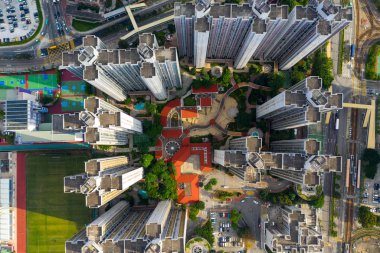 Tuen Mun, Hong Kong - 16 Mayıs 2019: Hong Kong apartmanının en iyi görünümü 