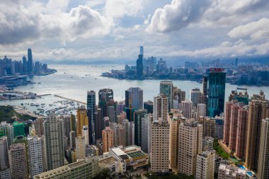 North Point, Hong Kong - 01 Haziran 2019: Hong Kong adasının en iyi görünümü