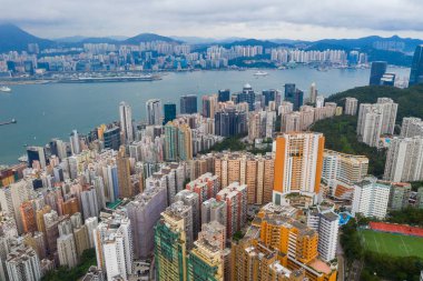 North Point, Hong Kong - 01 Haziran 2019: Hong Kong yerleşim bölgesinin havadan görünümü