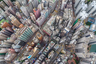 North Point, Hong Kong - 01 Haziran 2019: Hong Kong apartmanının yukarıdan aşağıya görünümü