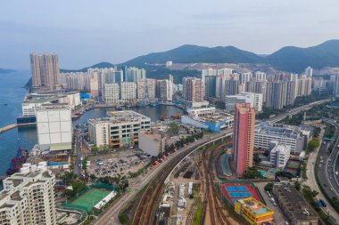 Chai Wan, Hong Kong - 22 Mayıs 2019: Hong Kong şehrinin havadan görünümü
