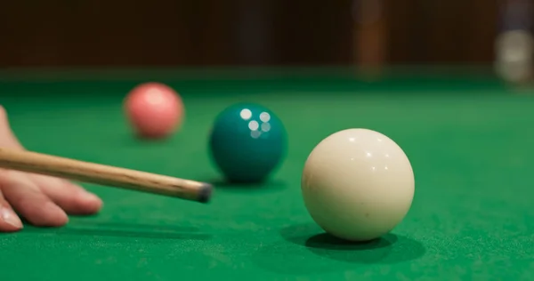 Primer Plano Del Rodaje Snooker Mesa Billar — Foto de Stock