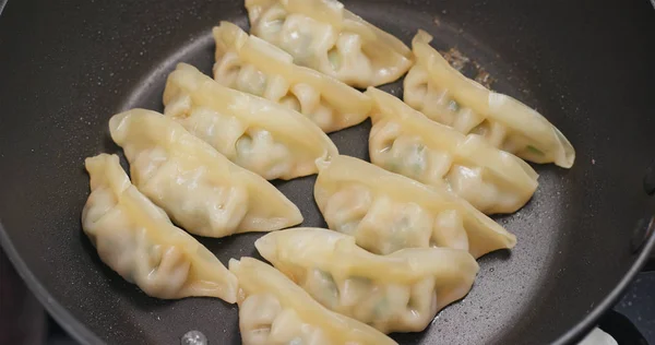 Stek Kött Dumplings Pannan — Stockfoto