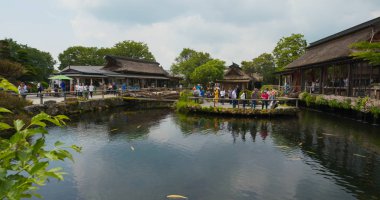 Yamanashi, Japonya, 28 Haziran 2019: Oshino Hakkai'de turist
