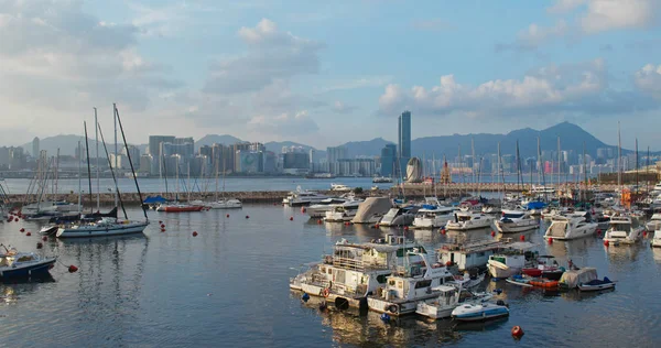 Causeway Bay Hongkong Lipca 2019 Schronienie Tajfun Zachodzie Słońca Hong — Zdjęcie stockowe