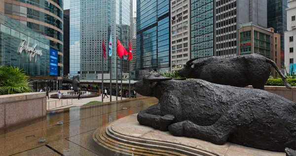 Central Hong Kong July 2019 Two Buffalo Statues Exchange Square — Stock Photo, Image