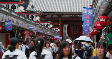 Tokyo, Japonya - 24 Haziran 2019: Asakusa district, Sensoji in Tokyo