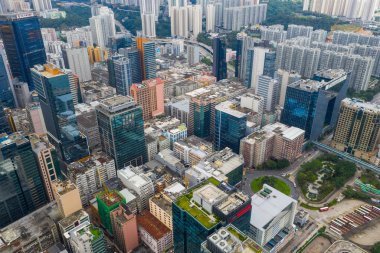 Kowloon Bay, Hong Kong - 02 Haziran 2019: Hong Kong şehrinin havadan görünümü