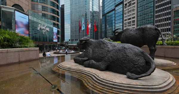 Central Hong Kong July 2019 Two Buffalo Statues Exchange Square — Stock Photo, Image