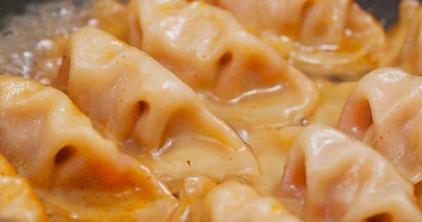 Fry meat dumpling on pan in kitchen — Stock Photo, Image