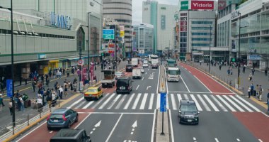 Tokyo, Japonya - 29 Haziran 2019: Tokyo'da Shinjuku bölgesi