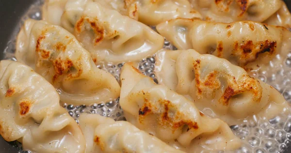 Stek Kött Dumplings Pannan — Stockfoto