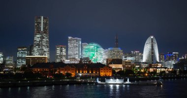 Yokohama, Japonya - 09 Temmuz 2019: Gece Yokohama Şehri