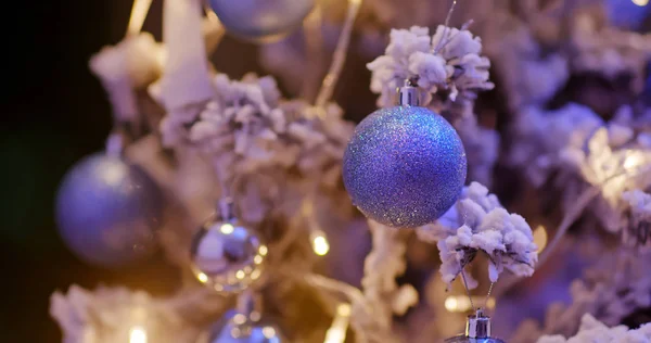 Christmas tree decoration ball in blue color at night — 스톡 사진