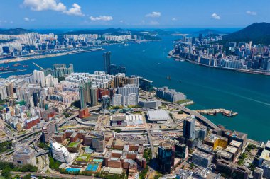 Hung Hom, Hong Kong - 10 Eylül 2019: Hong Kong şehrinin en iyi manzarası