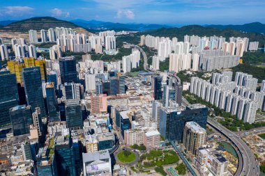 Kwun Tong, Hong Kong - 06 Eylül 2019: Hong Kong şehrinin hava manzarası