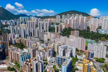 Kwun Tong, Hong Kong - 06 Eylül 2019: Hong Kong şehrinin en iyi manzarası