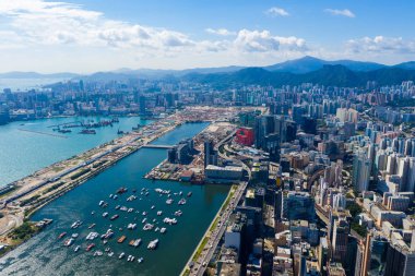 Kwun Tong, Hong Kong - 06 Eylül 2019: Hong Kong şehrinin hava manzarası