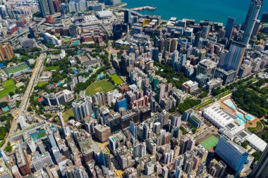 Tsim Sha Tsui, Hong Kong - 07 Eylül 2019: Hong Kong şehrinin en iyi manzarası