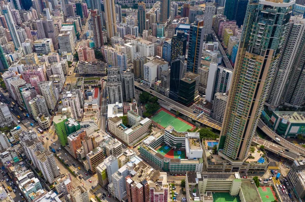 香港深水 2019年9月12日 无人机飞越香港市区上空 — 图库照片