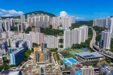 Kwun Tong, Hong Kong - 06 Eylül 2019: Hong Kong şehrinin en iyi manzarası