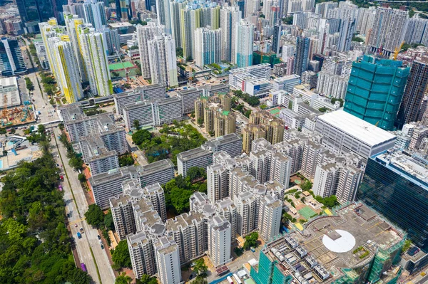 Sham Shui Hong Kong Setembro 2019 Drone Sobrevoa Centro Hong — Fotografia de Stock