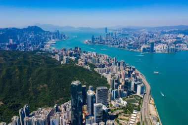 Hong Kong - 22 Eylül 2019: Hong Kong şehrinin hava manzarası