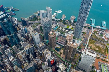 Merkez, Hong Kong - 24 Eylül 2019: Hong Kong şehrinin hava manzarası