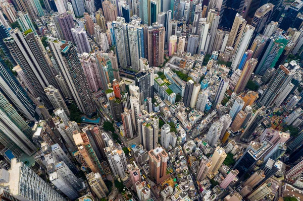 Central Hong Kong Septiembre 2019 Vuelo Con Drones Sobre Ciudad — Foto de Stock