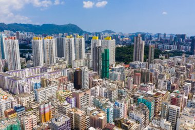Sham Shui Po, Hong Kong - 12 Eylül 2019: Hong Kong şehrinin en iyi manzarası