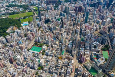 Sham Shui Po, Hong Kong - 12 Eylül 2019: Hong Kong şehrinin en iyi manzarası