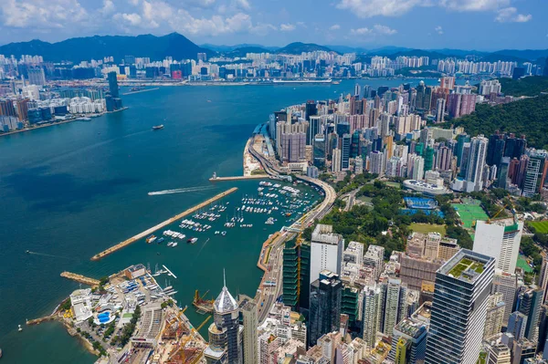 Causeway Bay Hong Kong Septiembre 2019 Drone Vuela Sobre Lado —  Fotos de Stock
