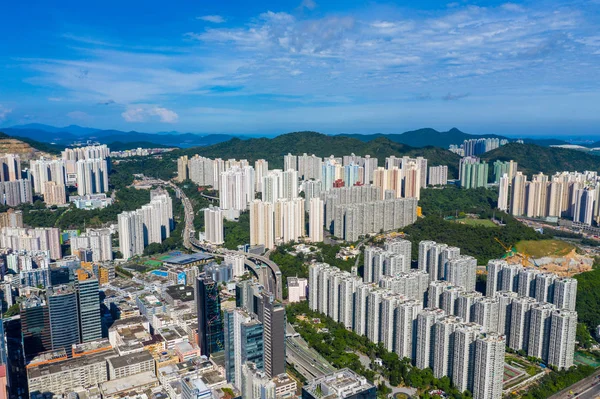 Kwun Tong Hong Kong Setembro 2019 Drone Sobrevoa Cidade Hong — Fotografia de Stock