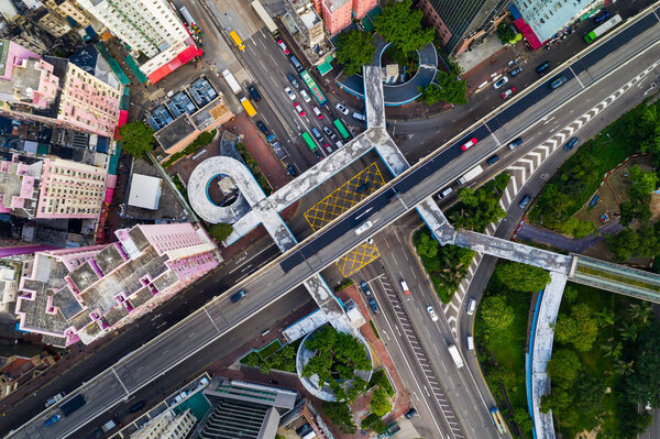 Mong Kok, Hong Kong - 22 September, 2019: Top down view of Hong Kong city