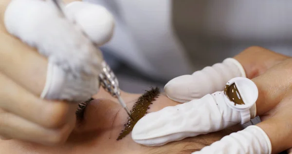 Procedimiento de Microblading, obras maestras con las cejas —  Fotos de Stock