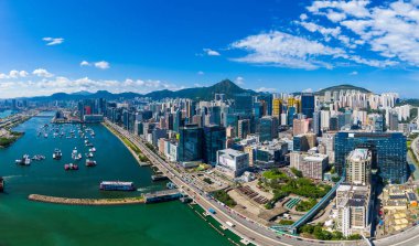 Kwun Tong, Hong Kong - 06 Eylül 2019: Hong Kong şehrinin hava manzarası