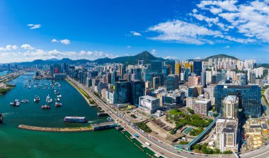 Kwun Tong, Hong Kong - 06 September, 2019: Aerial view of Hong Kong city clipart