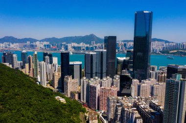 Tai Koo, Hong Kong - 22 Eylül 2019: Hong Kong şehrinin en iyi manzarası