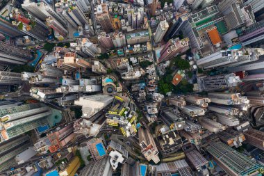 Merkez, Hong Kong - 24 Eylül 2019: Hong Kong şehrinin yukarıdan aşağı manzarası