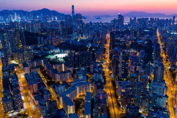Kowloon City Hong Kong September 2019 Ovanifrån Hongkong Stad Natten — Stockfoto
