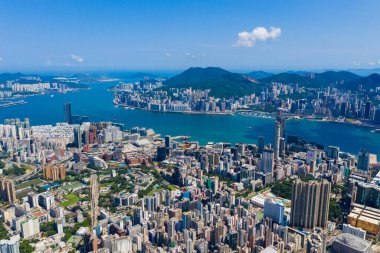 Hong Kong 10 Eylül 2019: Hong Kong şehrinin üst manzarası