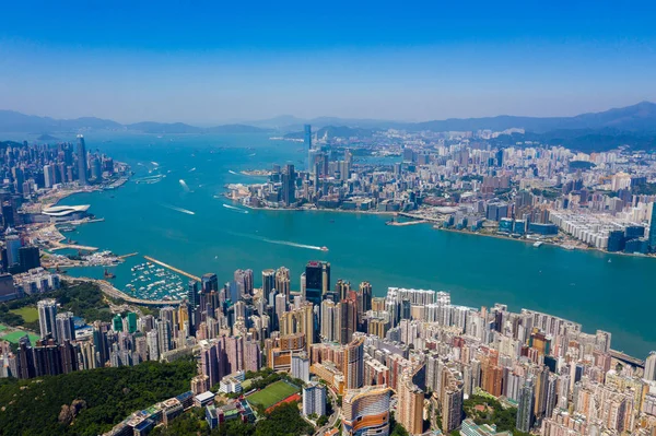 Hongkong, 06 września 2019 r.: Widok z góry na punkt orientacyjny Hongkongu — Zdjęcie stockowe