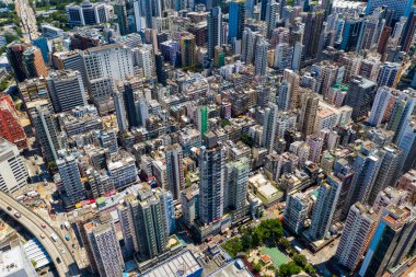 Yau Ma Tei, Hong Kong - 10 Eylül 2019: Hong Kong şehrinin en iyi manzarası