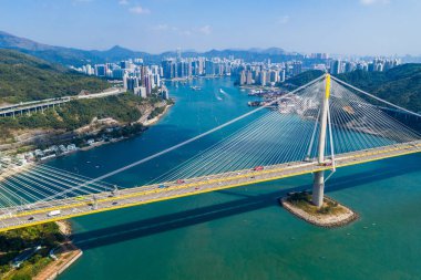Hong Kong, 24 Kasım 2019: Ting Kau köprüsünün üst manzarası