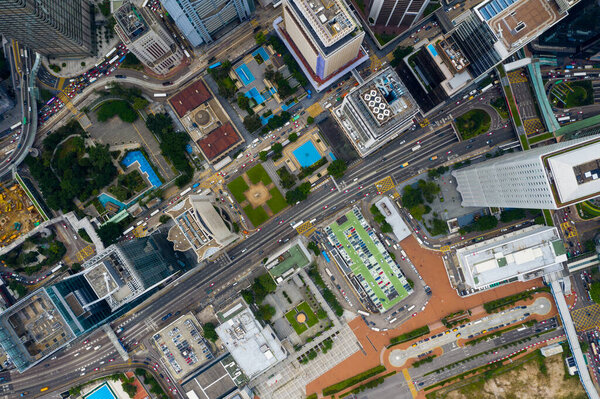 Central, Hong Kong 24 September 2020: Top view of Hong Kong city