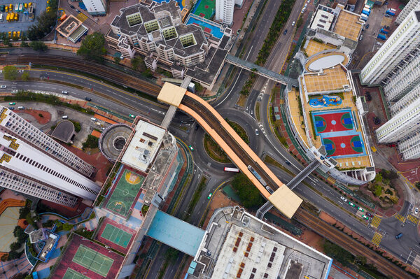 Tin Shu Wai, Hong Kong 03 February 2020: Top view of Hong Kong city